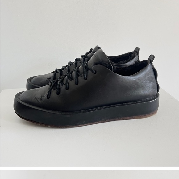 FEIT black luxury handmade low top leather shearling interior sneakers shoes - Picture 6 of 6